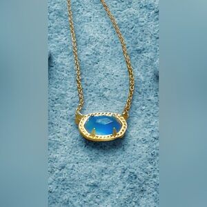 Stunning Kendra Scott Elisa Necklace Gold Tone Chain w/ Blue Oval Drusy Pendant